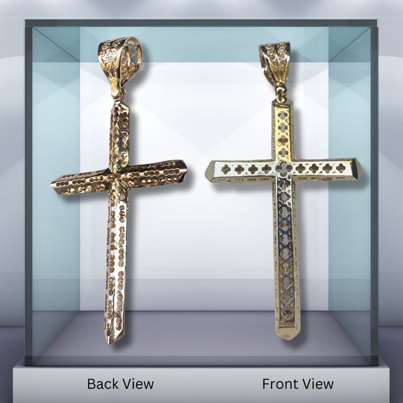 14K Gold Cross Pendant Mens Large Cross Women Cross Gift Fine Silver Jewelry - Picture 8 of 10